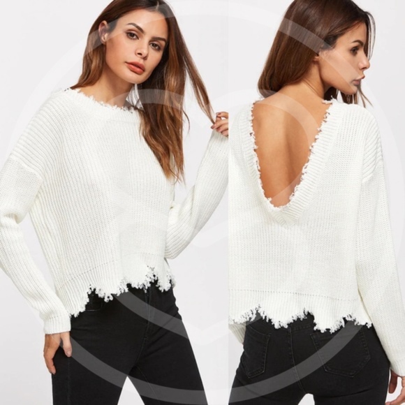 CHARLA Distressed Low Back Sweater    - Picture 3 of 6